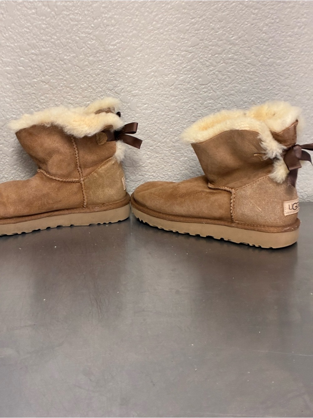 UGG Chestnut Shearling-Lined Short Boots with Bow